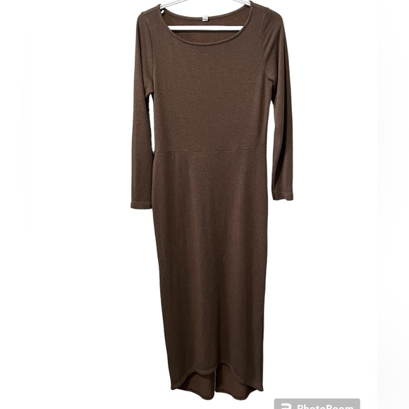 Uniqlo Brown Long Sleeve Maxi Dress. Heatttech fleece on the inside. SZ M - Picture 1 of 4